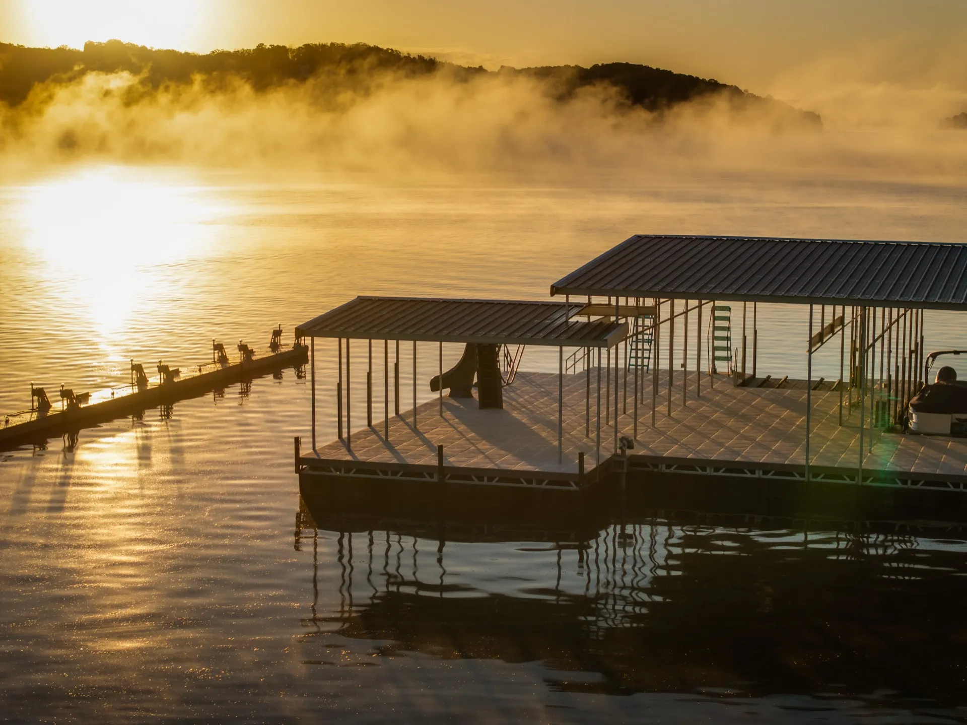 Dock at Lake of the Ozarks at golden hour